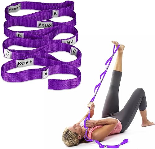 Correa elástica para yoga, no elástica, con letras y comentarios, 10 bucles para terapia física, ejercicio, pilates, baile, gimnasia