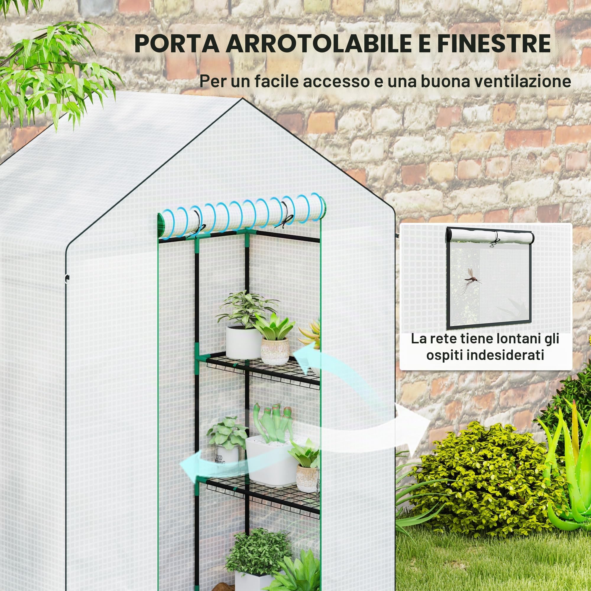 Outsunny Serra da giardino PE con ripiani 3 livelli 140x73x190 cm Bianca