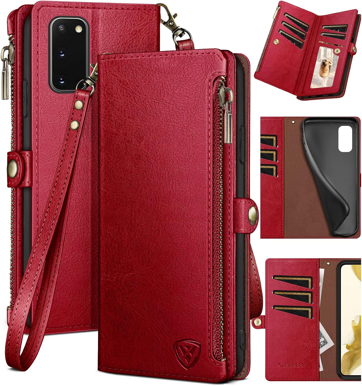 XcaseBar for Samsung Galaxy S20 Wallet case with Zipper Credit Card Holder【RFID Blocking】, Flip Folio Book PU Leather Phone case Shockproof Cover Women Men for Samsung S20 case Light Brown