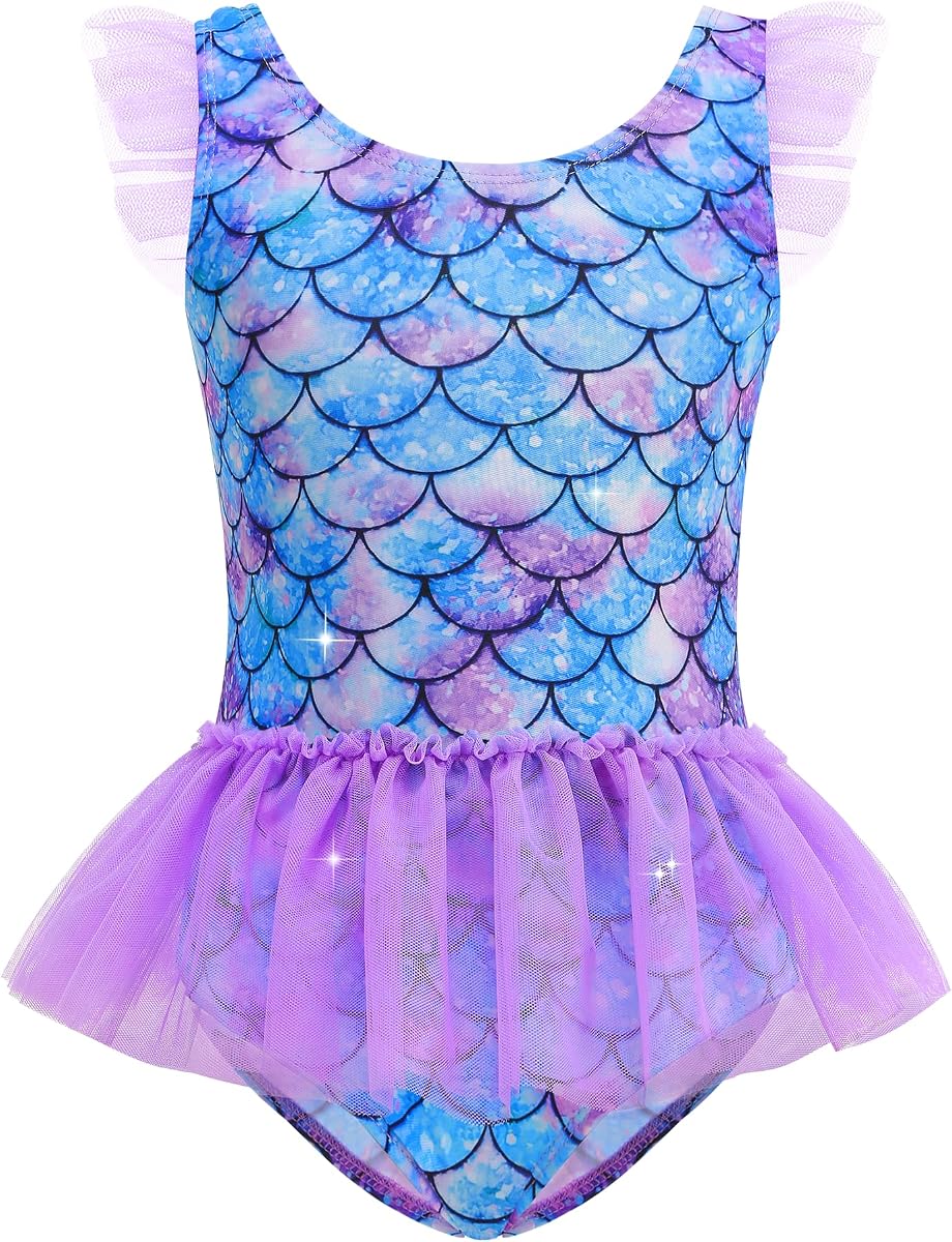 Girls One Piece Swimsuit Cute Princess Bathing Suits Beach Swimwears | Little Girls Colorful One Piece Swimsuits with Tutu Design, Beach Pool Swimwears, 2-10 Years