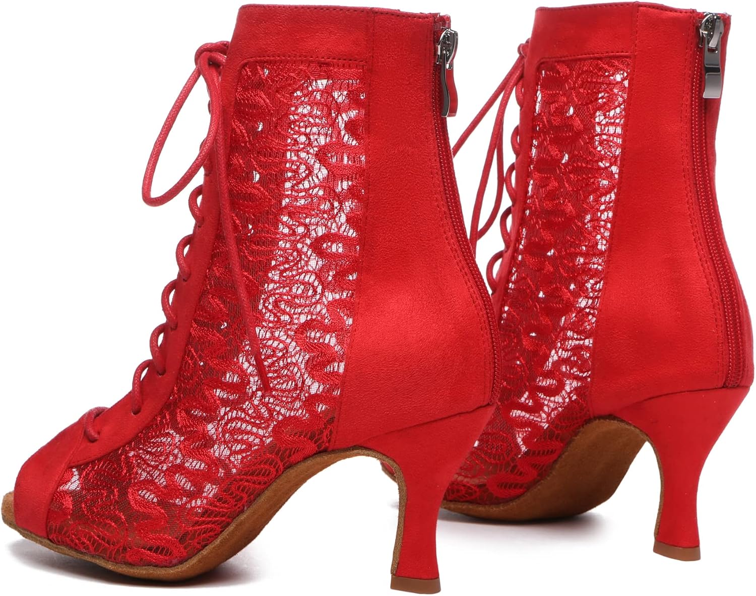 Hanfike Dancing Boots for Women Summer Wedding Evening Ankle Sandals Shoes L546 Red 3" Heel US 8