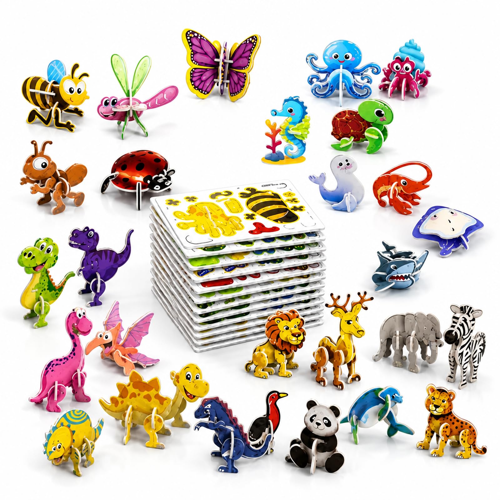 100Pcs 3D Puzzle, 3D Animals Puzzle Dinosaurs Insects Marine Life