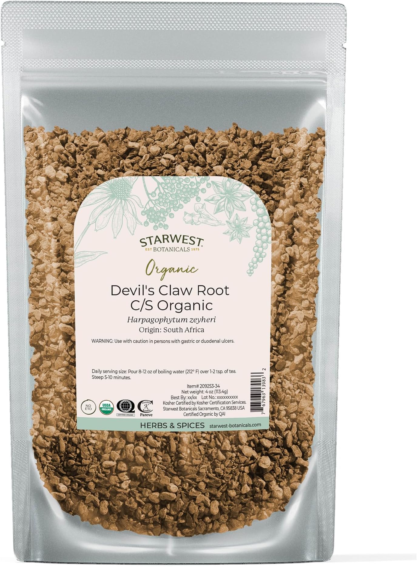 Starwest Botanicals Organic 's Claw Root Cut & Sifted, 4 Ounces