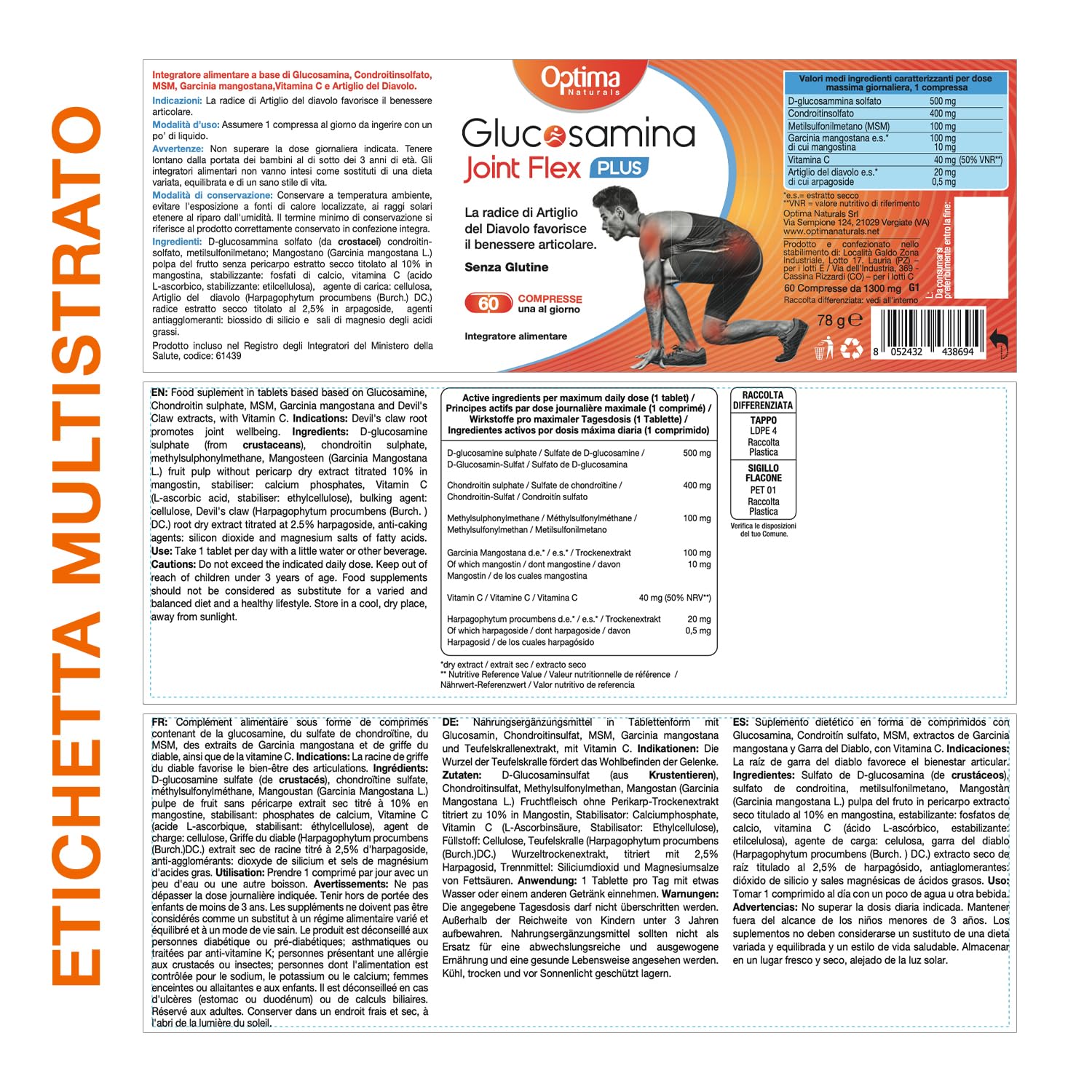 Plus, 60 compresse con Glucosamina, Condroitina, Artiglio del Diavolo e MSM, per il benessere delle articolazioni