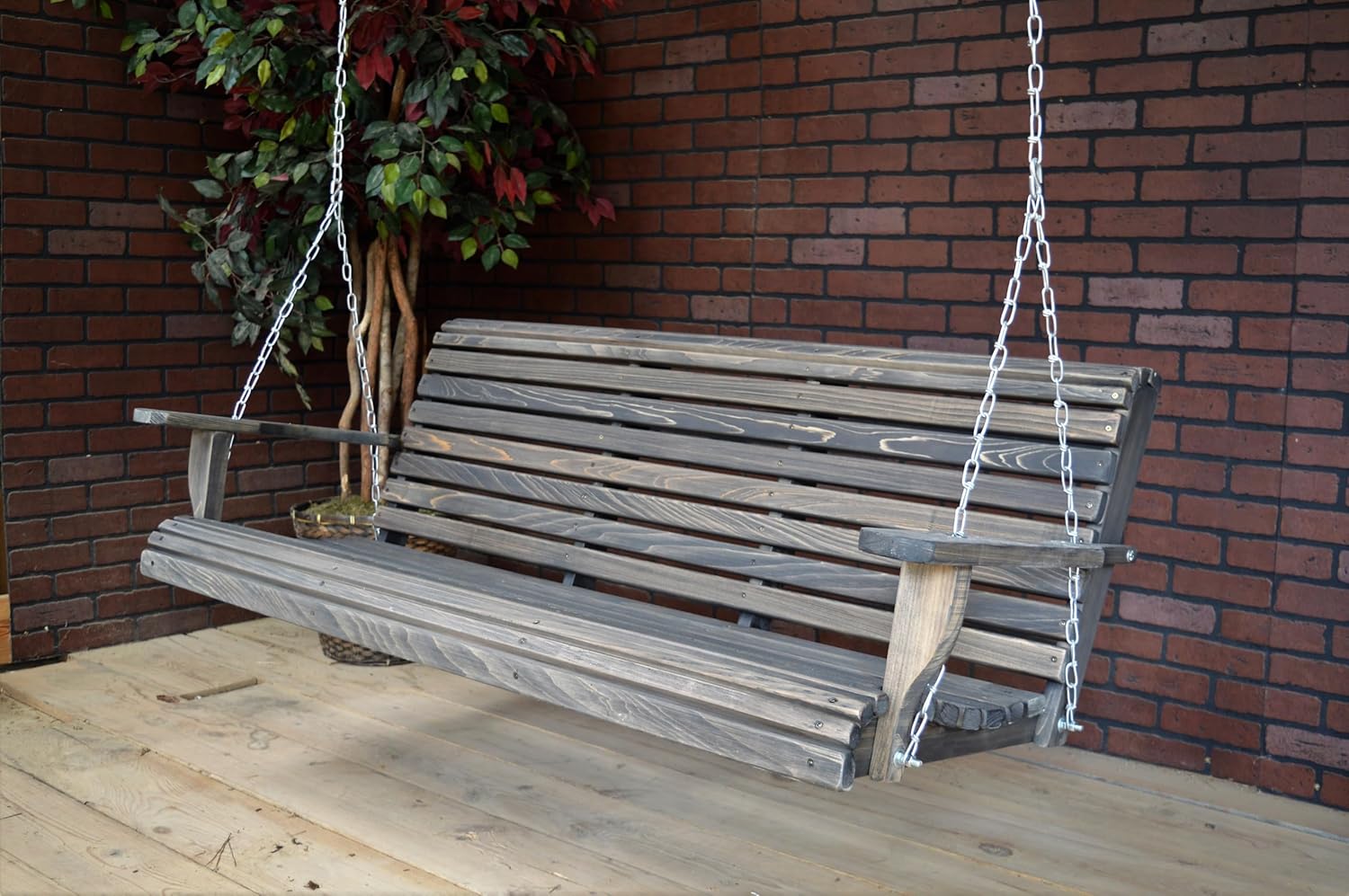 6FT Cypress Roll Porch Swing Made in USA with Stainless Steel Hanging Chains and Hardware and Cup Holder arms (Thompson's Water Seal Treatment)