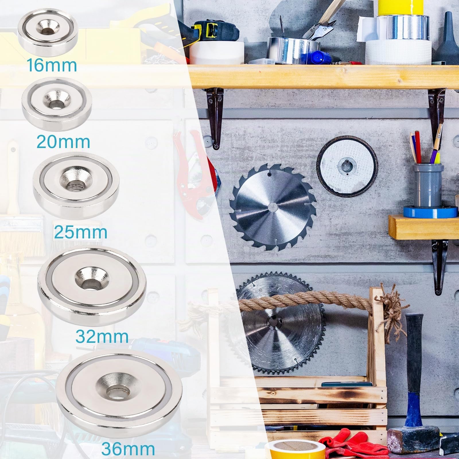MIN CI Magneti al neodimio con foro, 6 kg (13 lbs) per avvitare, 16 mm, magneti rotondi al neodimio, extra forti, con filettatura magnetica da avvitare