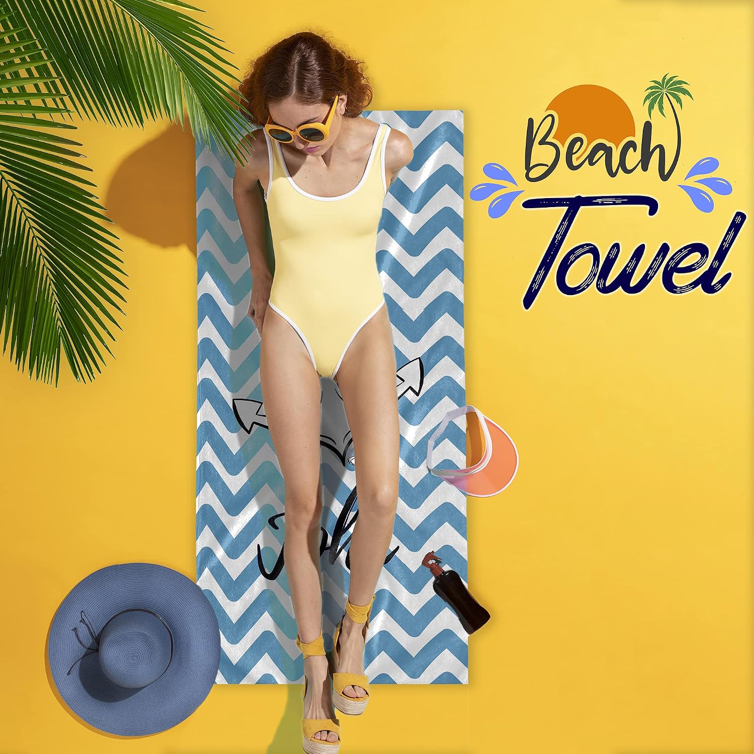 Striped Beach Towel, Personalized Beach Towels for Adults Men Women Teen Kids Swim Towels 30x60, Anchor Beach Towel Sand Free, Girl Boy Beach Pool Towel, Custom Beach Towels, Light Blue Towels T34