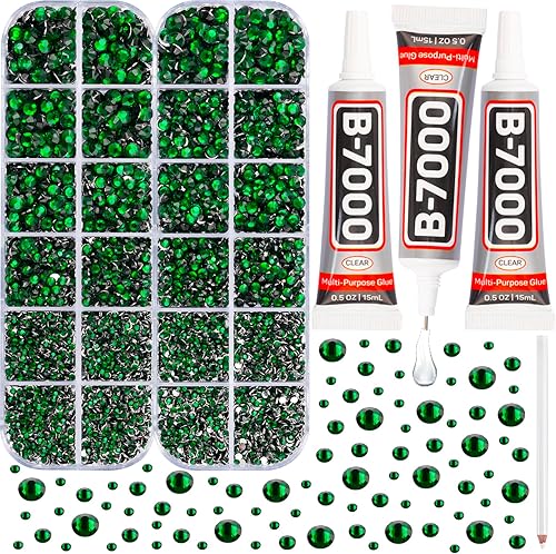 b 7000 - Pegamento para 11000 unidades de diamantes de imitación verdes para manualidades, ropa, uñas, gemas de color verde esmeralda con parte