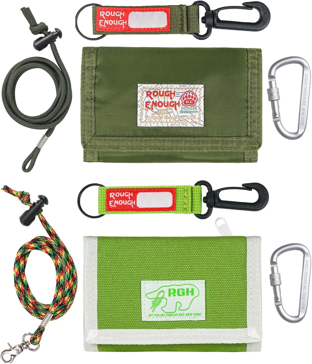 Rough Enough Boys Green Wallets with Lanyard Keychain Bundle Set for Boys and Girls
