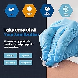 MED PRIDE Sterile Alcohol Prep Pads, Antiseptic, 70% Isopropyl, Individually Wrapped, Medical Grade 2 Ply Wipes (200 Count (Pack of 1) White)