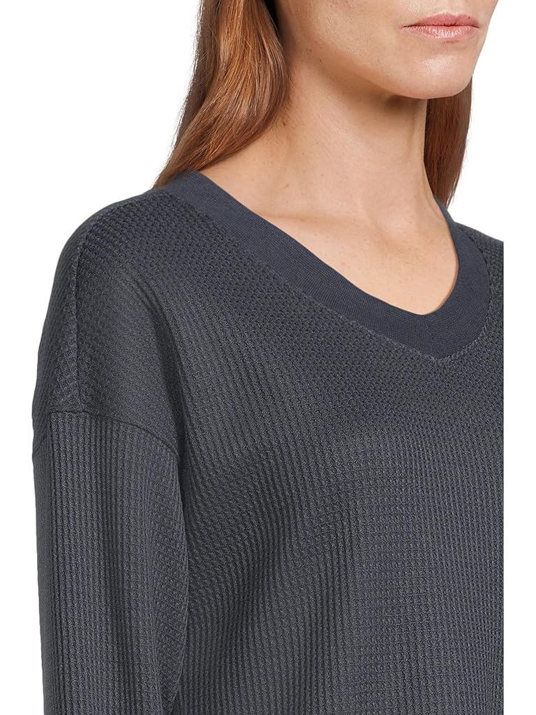 Navy L.L.Bean Birchwood Brushed Waffle V-Neck