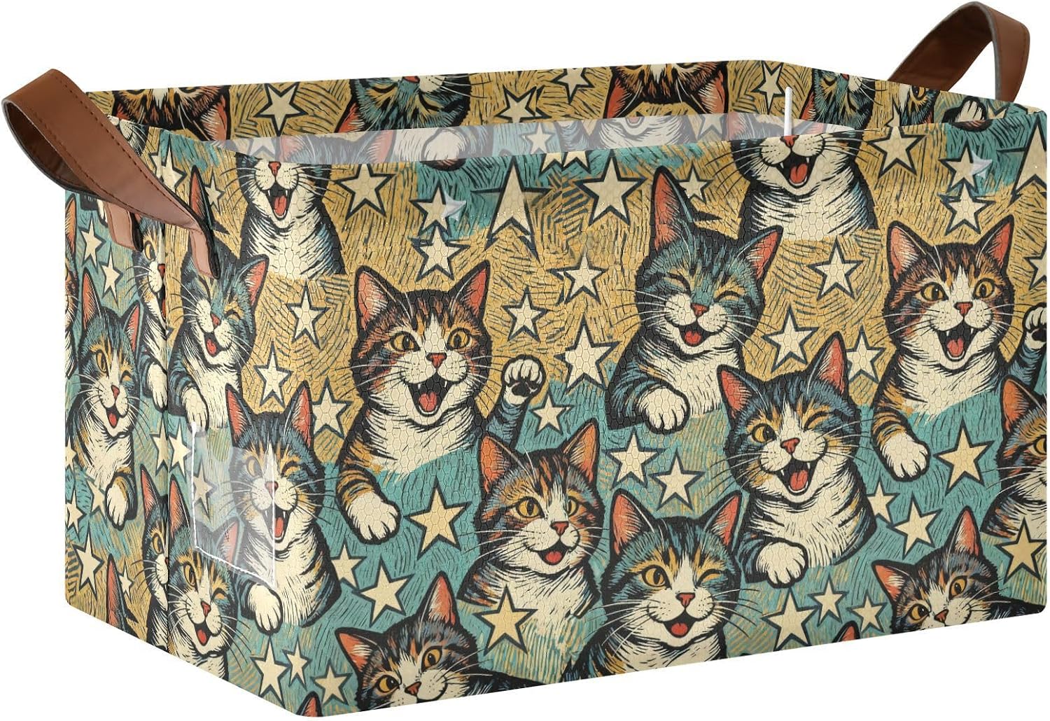 Naughty Cat Laughing Large Fabric Storage Baskets Large Closet Storage Organizers with Handles Shelf Kitchen Bathroom Closet for Organizing Shelves Wardrobe cesto para ba o 2 Pack