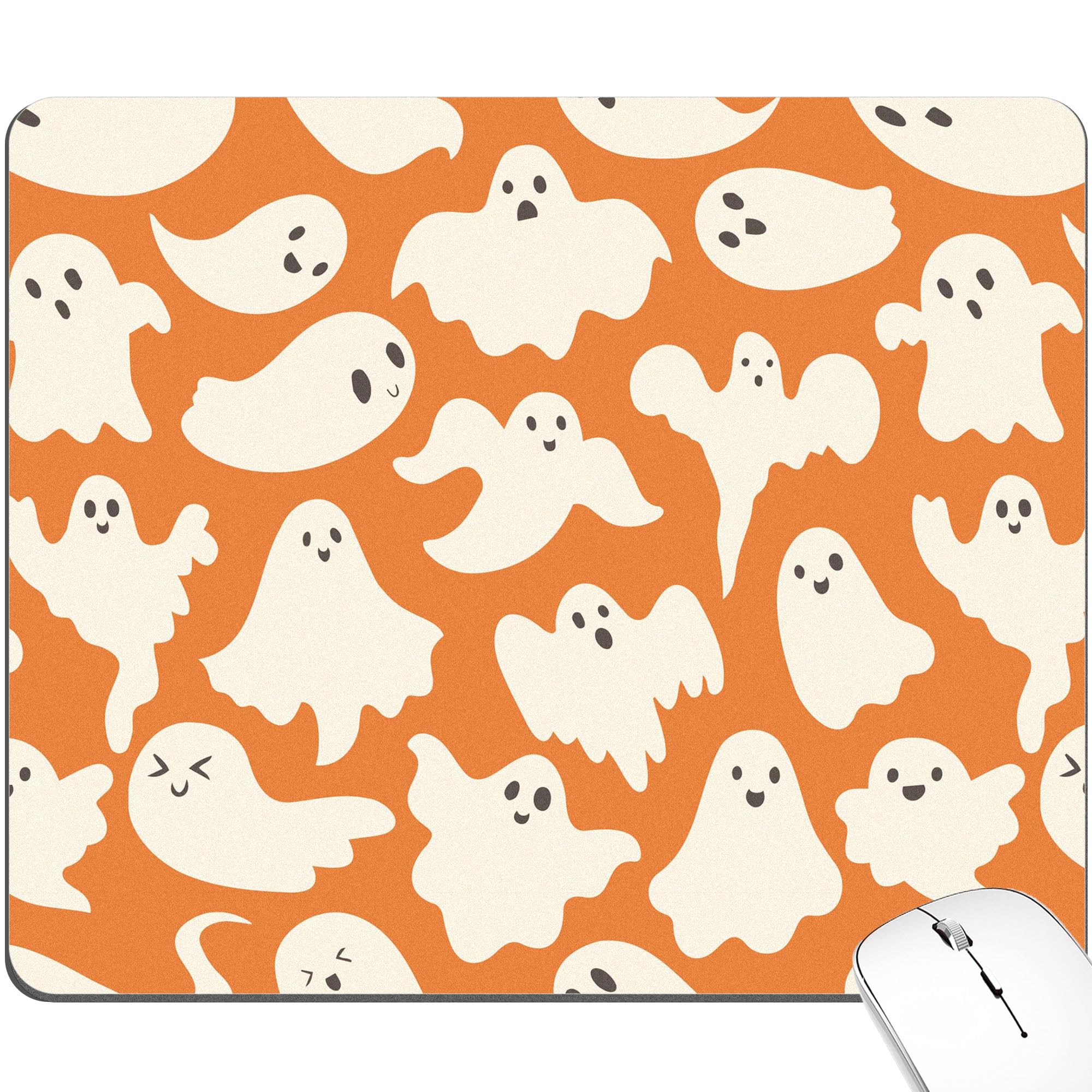 Orange Ghosts Mouse Pad Cute Halloween Spooky Funny Design Mousepad for Desk Mat Pad Rectangular Washable Small Office