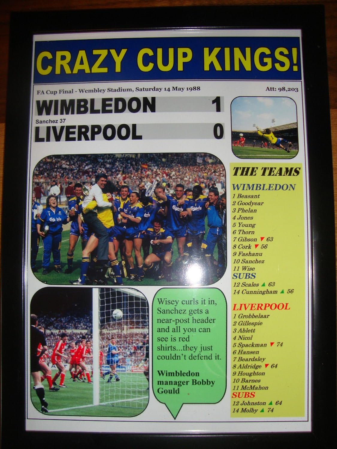 Wimbledon 1 Liverpool 0-1988 FA Cup Final - Framed Print
