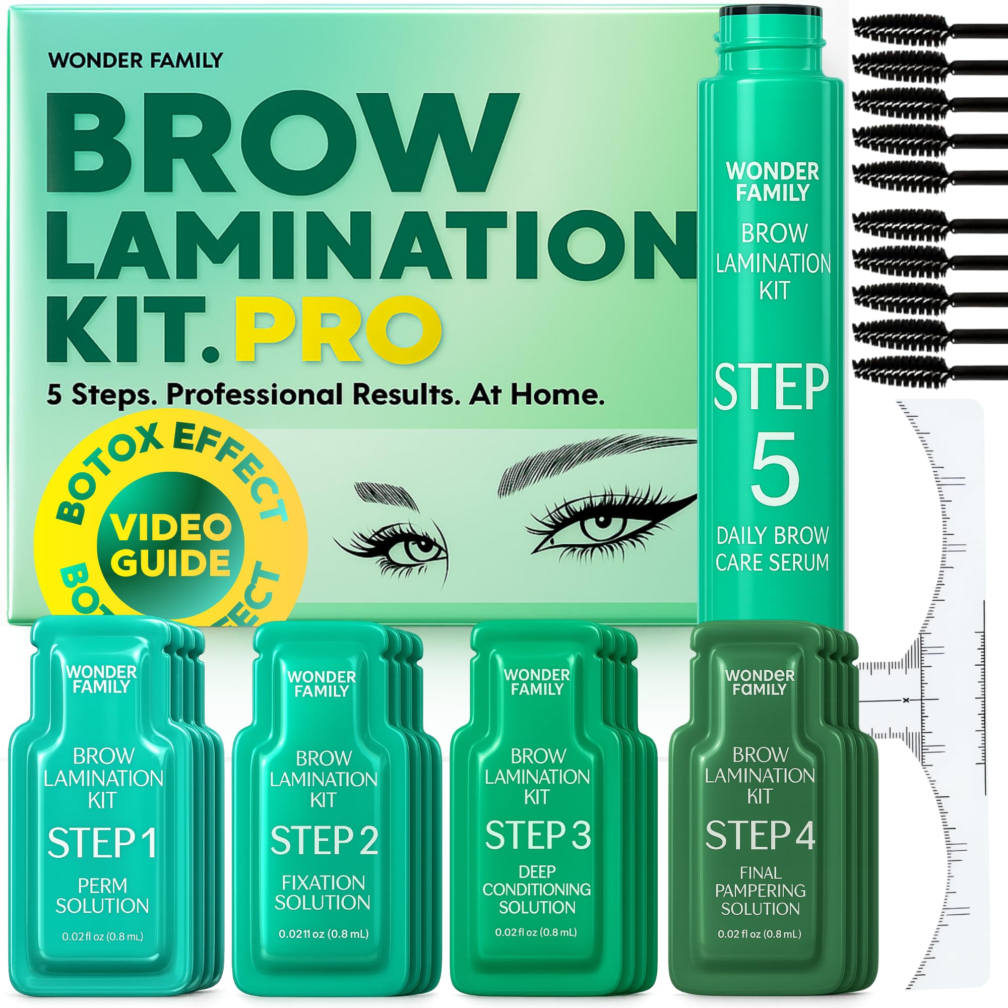 Brow Lamination Kit – 5-Step Easy At Home Eyebrow Shaping & Lifting System with Brushes for Eyebrows, Eyebrow Serum & Brow Rulers – Perm Eyebrow Grooming Kit, Professional Brow Lift Kit