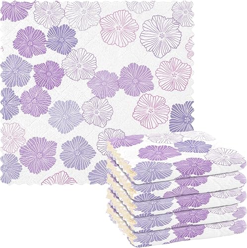 Purple Pink Flowers Doodle Cotton Decorative Dish Clothes for Washing Dishes Fast Drying 6 Pack Microfiber Drying Towel Kitchen for