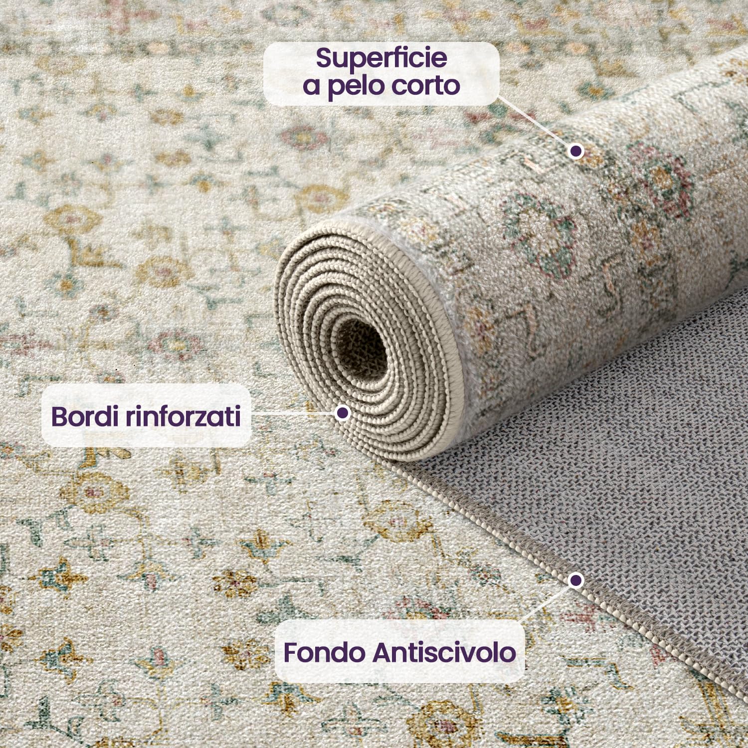 DEXI Tappeti Salotto 244 x 305 cm, Antiscivolo Tappetino Disegno Floreale per Soggiorno, Assorbente Lavabile Tappeto Pelo Corto per Camera da Letto, Sala da Pranzo, Ufficio, Beige