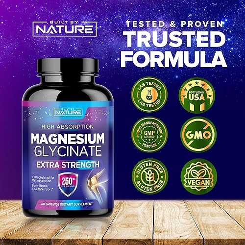 Miniatura 5 de Glicinato de magnesio 250 mg - Suplemento de magnesio quelado de alta absorción - Glicinato de magnesio 100% puro - Apoyo para el estrés, el sueño,