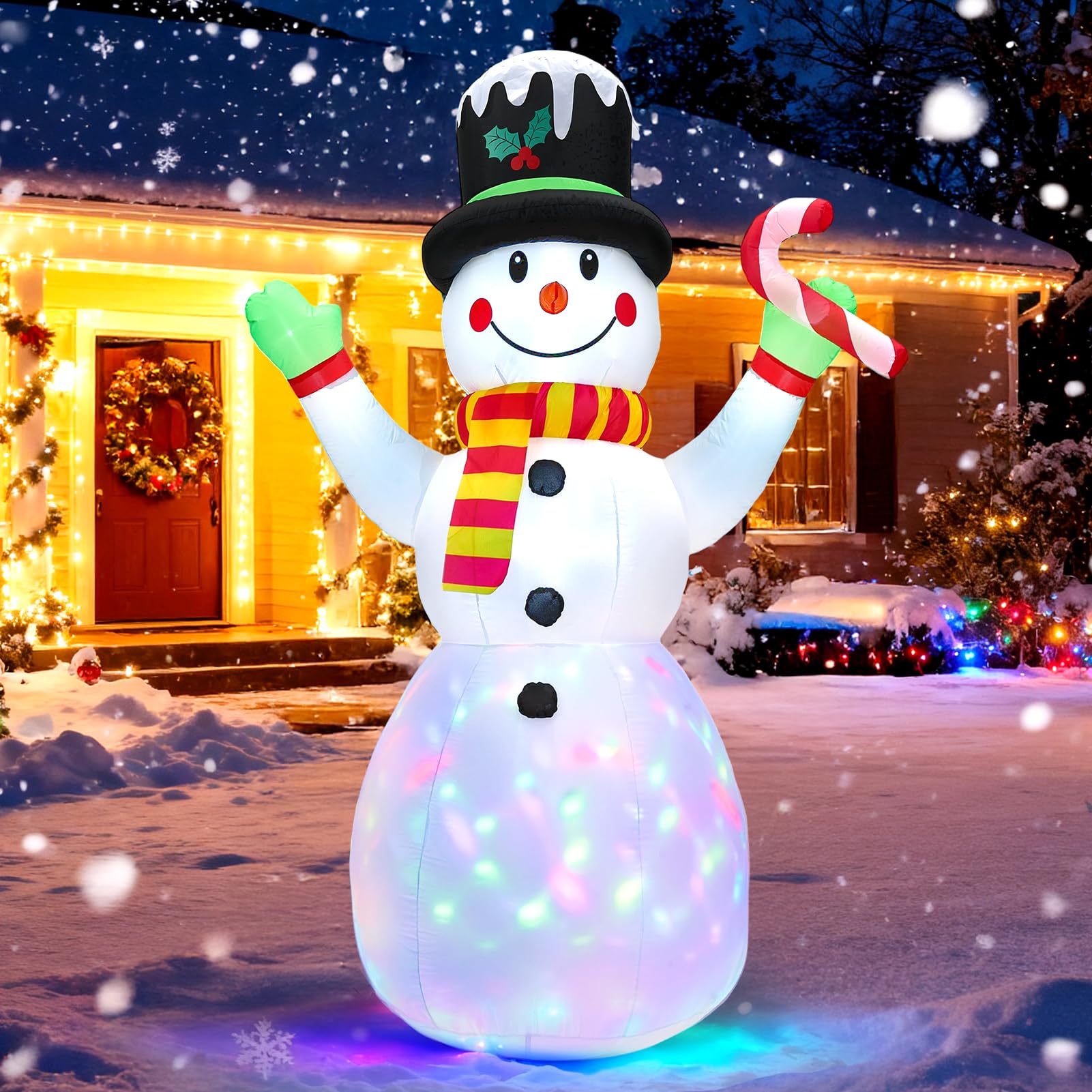Warmiehomy Bonhomme de neige gonflable de 210 cm, bonhomme de neige géant avec béquille, décorations de Noël gonflables, décoration de Noël extérieure pour jardin, centre commercial d'expédition
