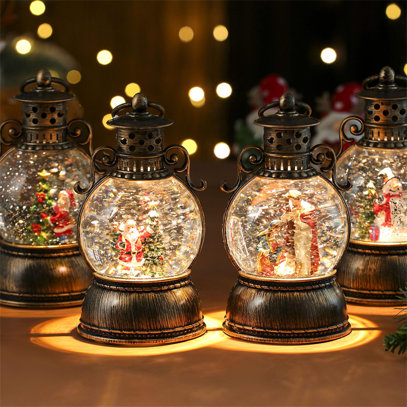 Ornamento natalizio in resina con musica effetto nevicate e luci a LED, decorazione per feste in casa