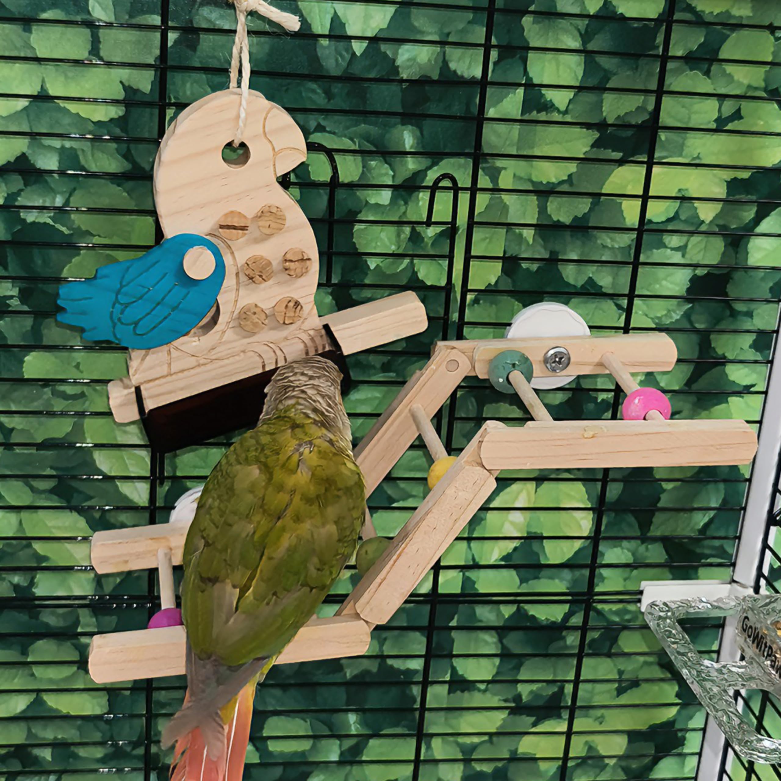 4-in-1 Wooden Parrot Foraging Toy, Natural Cork Puzzle Feeder with Teal Acrylic Bowl, Interactive Food Hiding Game for Conures and Cockatiels, Includes 12 Replacement Corks - image 8