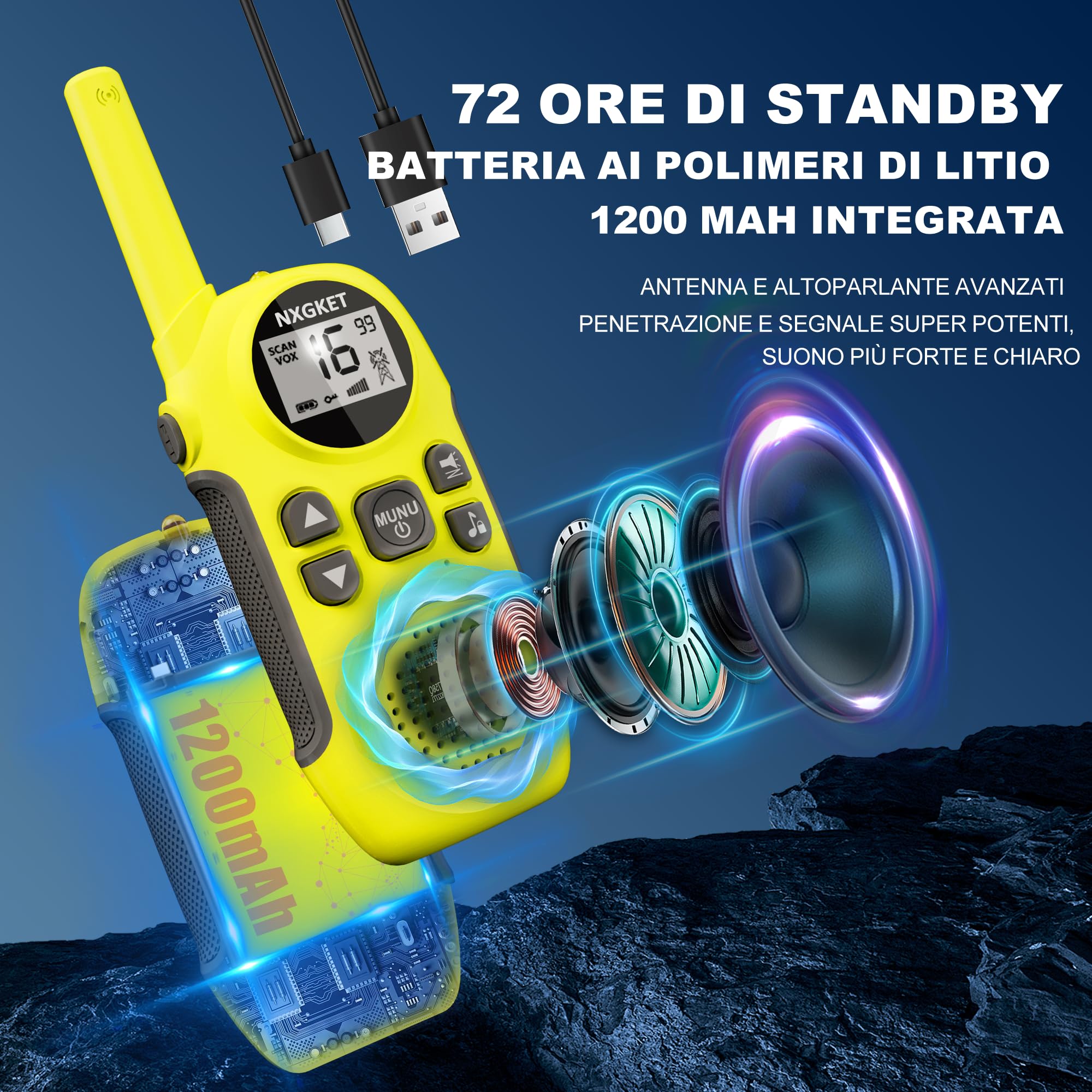 Walkie Talkie Professionali Ricaricabili per Bambini,NXGKET Radioline Woki Toki 16 Canali,Batteria Integrata,Con Torcia per Giochi all'aperto Campeggio Escursionismo,Regali per 3-12 Ragazze o Ragazzi
