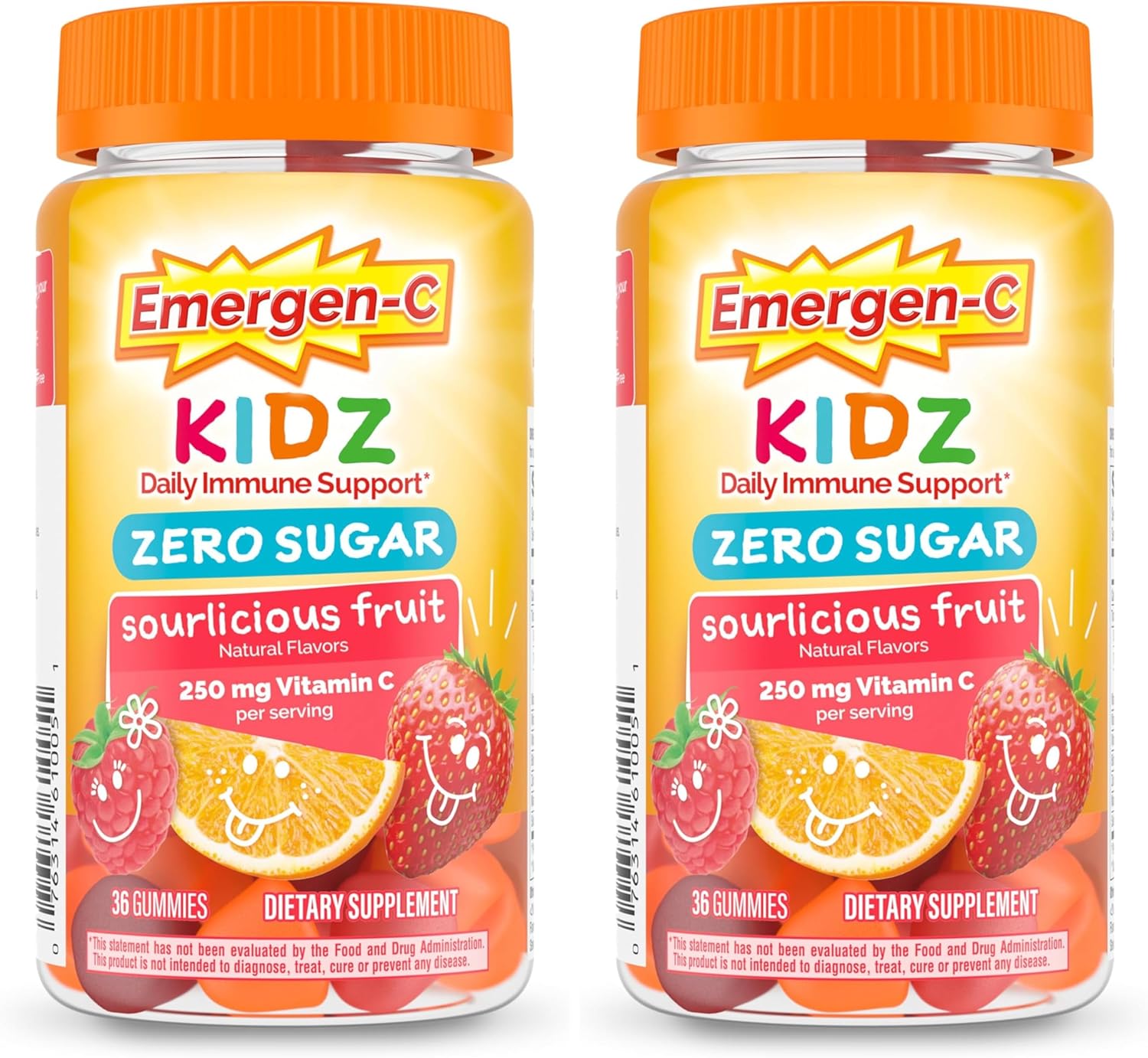 Emergen-C Zero Sugar Immune Support Kidz Gummies, 36 Count (Pack of 2)