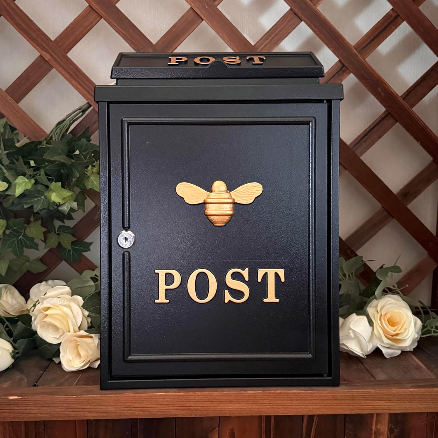 Vintage Wall-Mounted Mailbox, Lockable Outdoor Post Box, Metal, Decorative Embossed Design, Weather Resistant