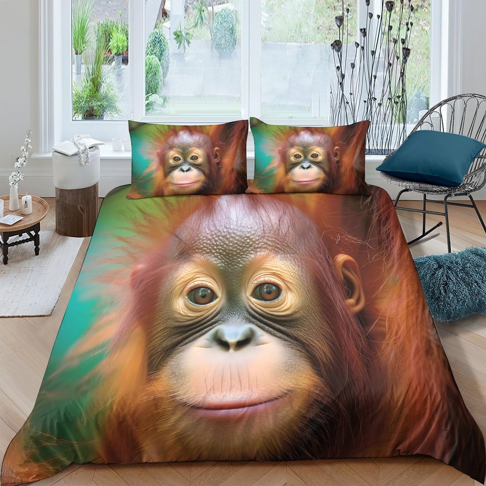 Ctjqhvkz Style-3 3D Printed Orangutan Face Fitted Sheet Microfiber Soft Anti-Slip Bed Cover For Bedroom Dorm Mattress Decor Single（135X200cm）
