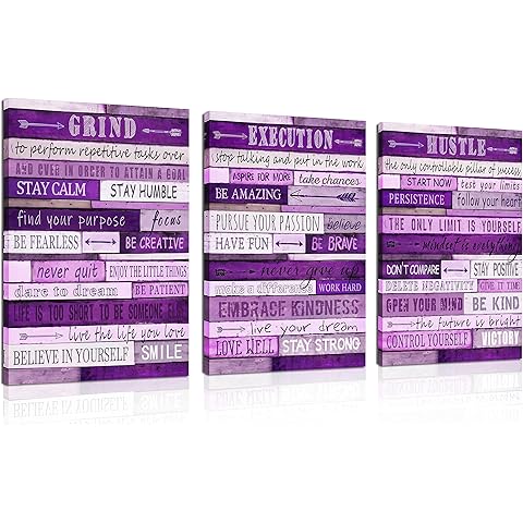 Purple Room Decor for Women - Motivational Inspirational Quotes Wall Art for Office - Large Canvas Wall Art Ready to Hang Size 16