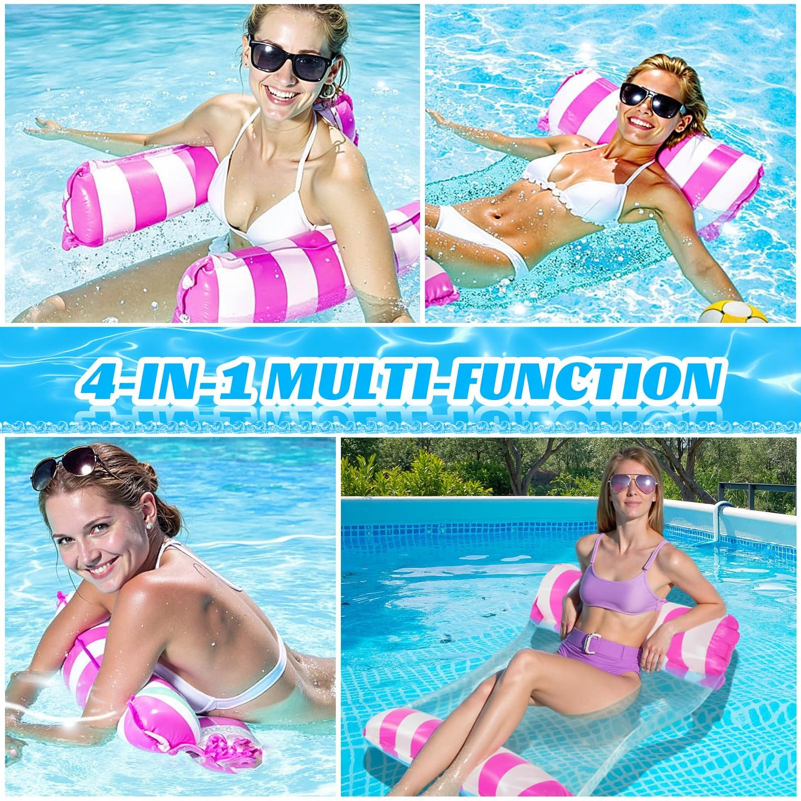 Lot De 2 Hamac Pour Piscine, Matelas Gonflable Piscine, 4 En 1 Accessoires De Hamac D'Eau,Hamac Flottant Piscine,Matelas Filet Pisci - Jeux - Jouets