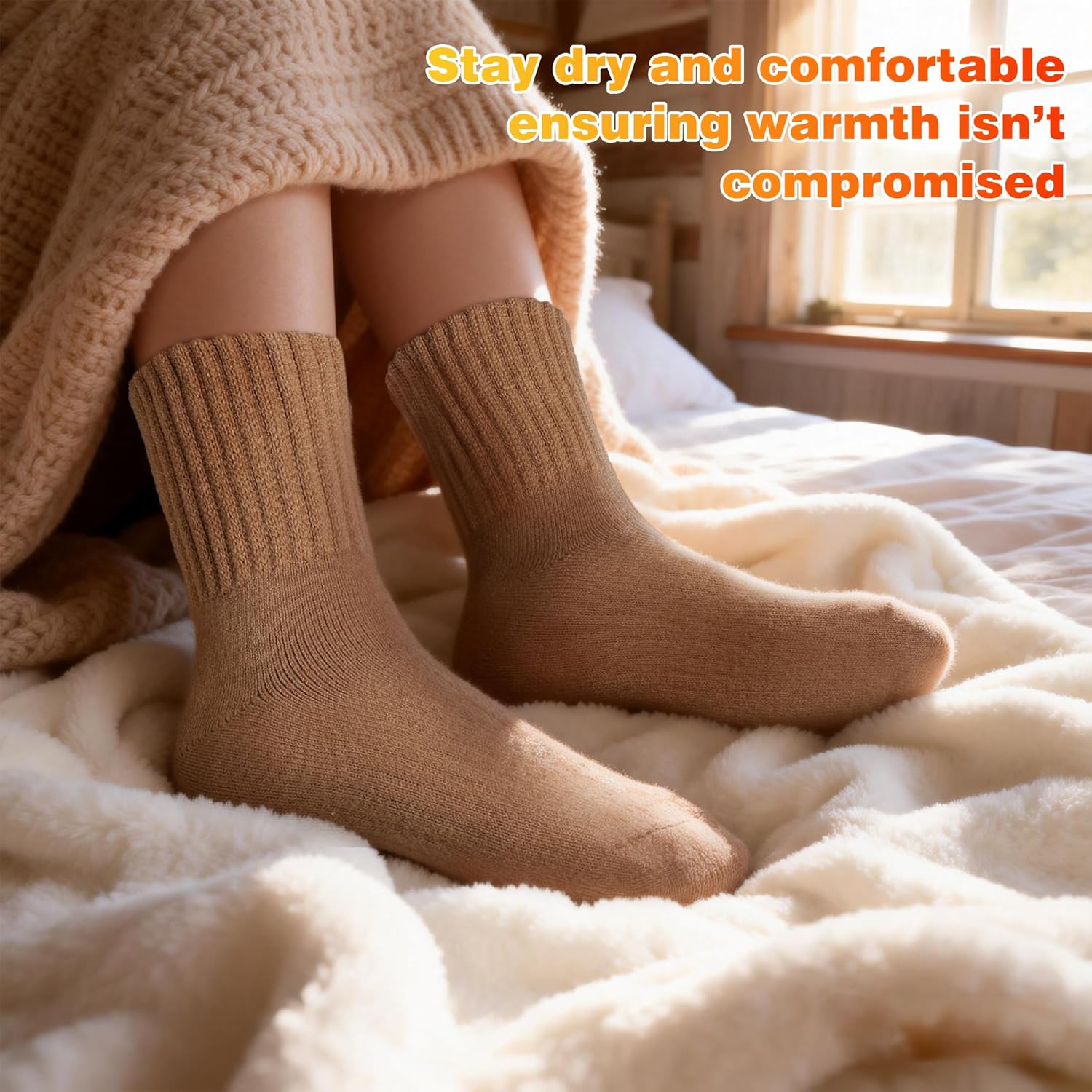 Wool Boot Socks for Women Thick Warm Full Cushioned for Winter 3 Pairs - Image 5