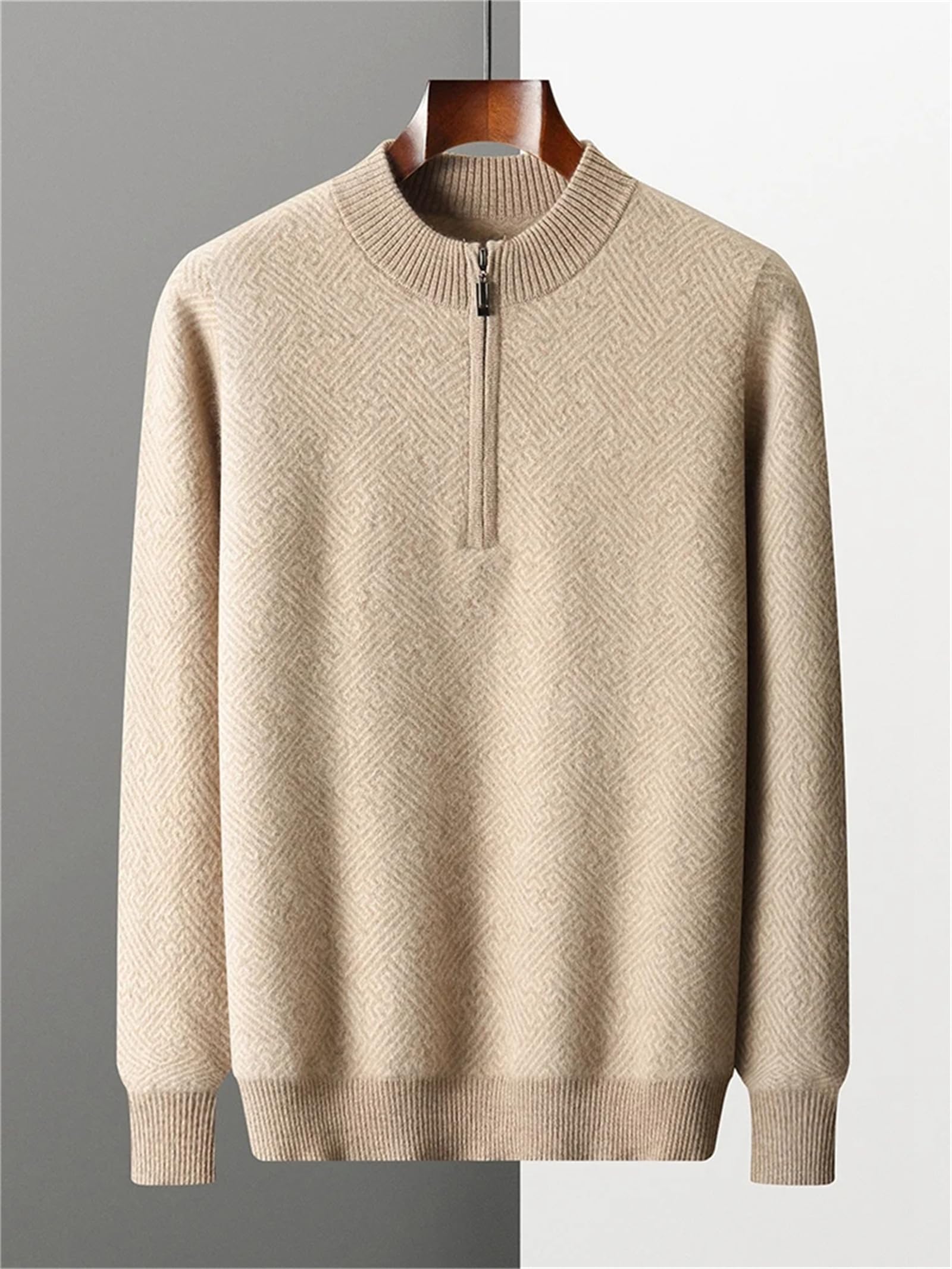 Herren Kaschmir-Pullover mit Stehkragen, halber Reißverschluss, langärmelig, Winter, dick, lässig, Kaschmir-Strickwaren