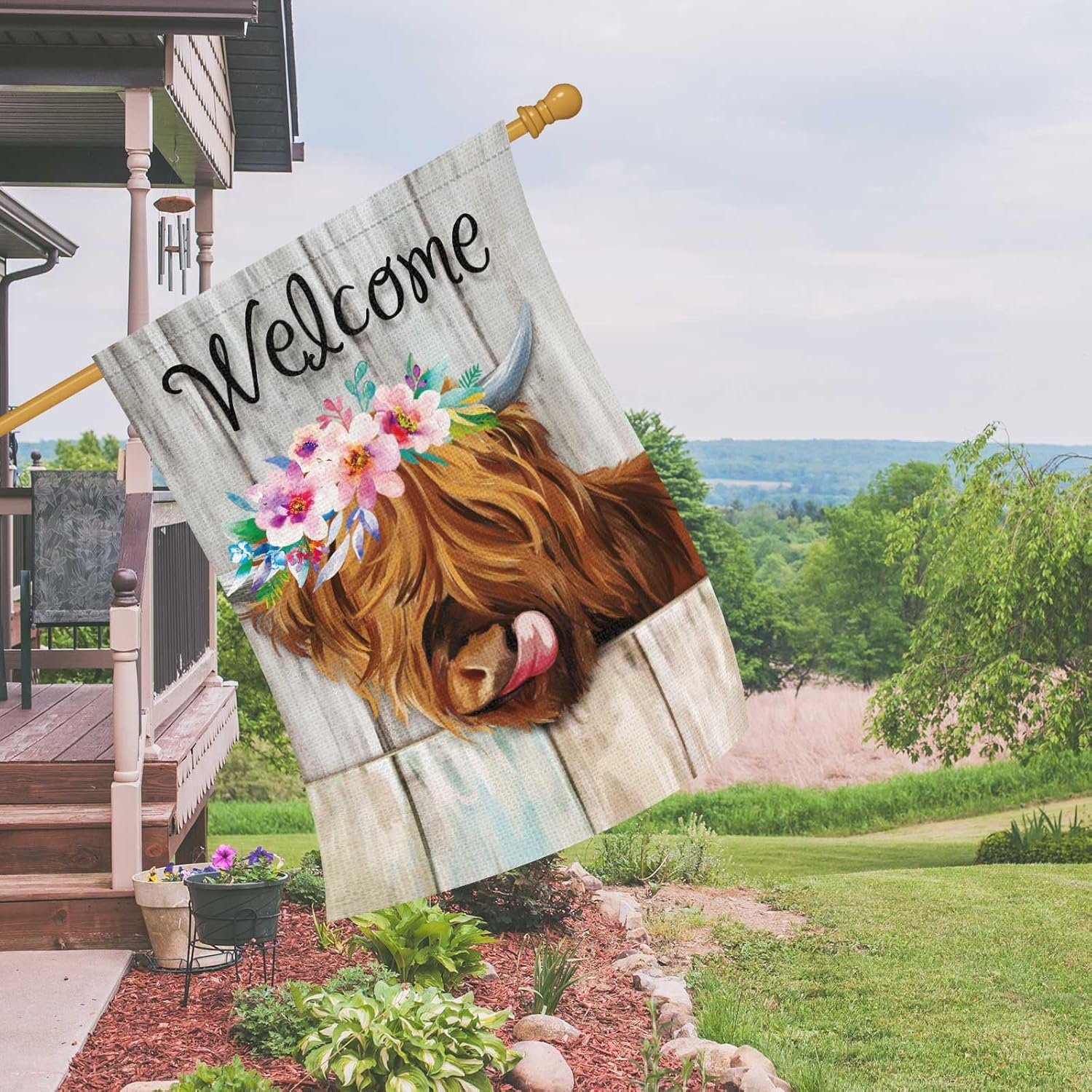 Heyfibro Welcome Summer Highland Cow Garden Flag 28x40 Inch Double Sided Burlap, Farmhouse Floral Cow Yard Decor Spring Summer Flowers Porch Flag for Rustic Seasonal Outdoor Decoration(ONLY FLAG) - Image 7