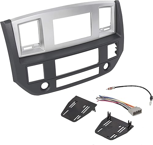 Miniatura 7 de ECOTRIC Kit de bisel de instalación de radio estéreo de doble DIN Dash compatible con Dodge Ram Truck 2006-2009, repuesto gris pizarra plateada para