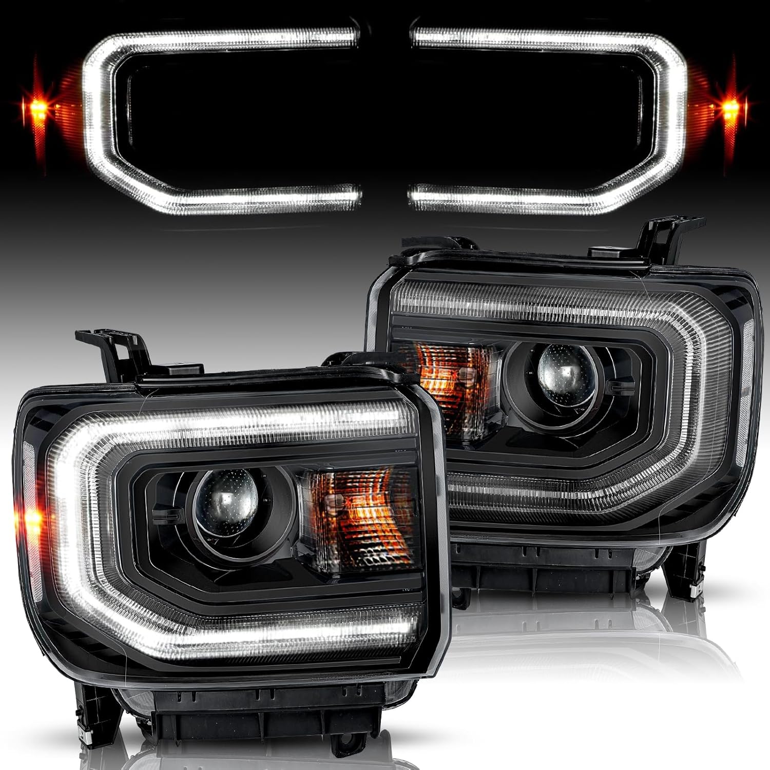Bingbingmotor BRYGHT Fits for 2007-2013 GMC Sierra 1500/07-14 GMC Sierra 2500HD 3500HD Headlight Assembly NO FOGGING Front Headlamp Replacement OE Style Left Driver Side LH Chrome Housing