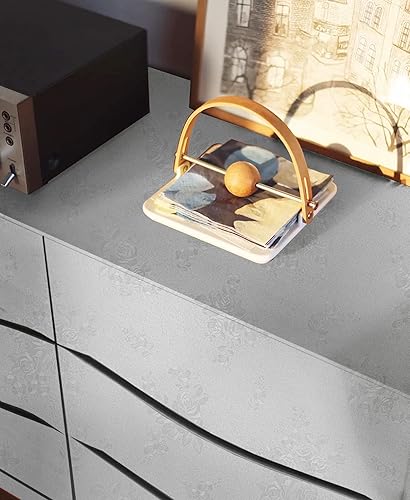 Miniatura 4 de Dimoon Papel tapiz de 78.7 x 17.3 pulgadas, papel tapiz grueso de flores en relieve para despegar y pegar, gris plateado, gris claro, papel de