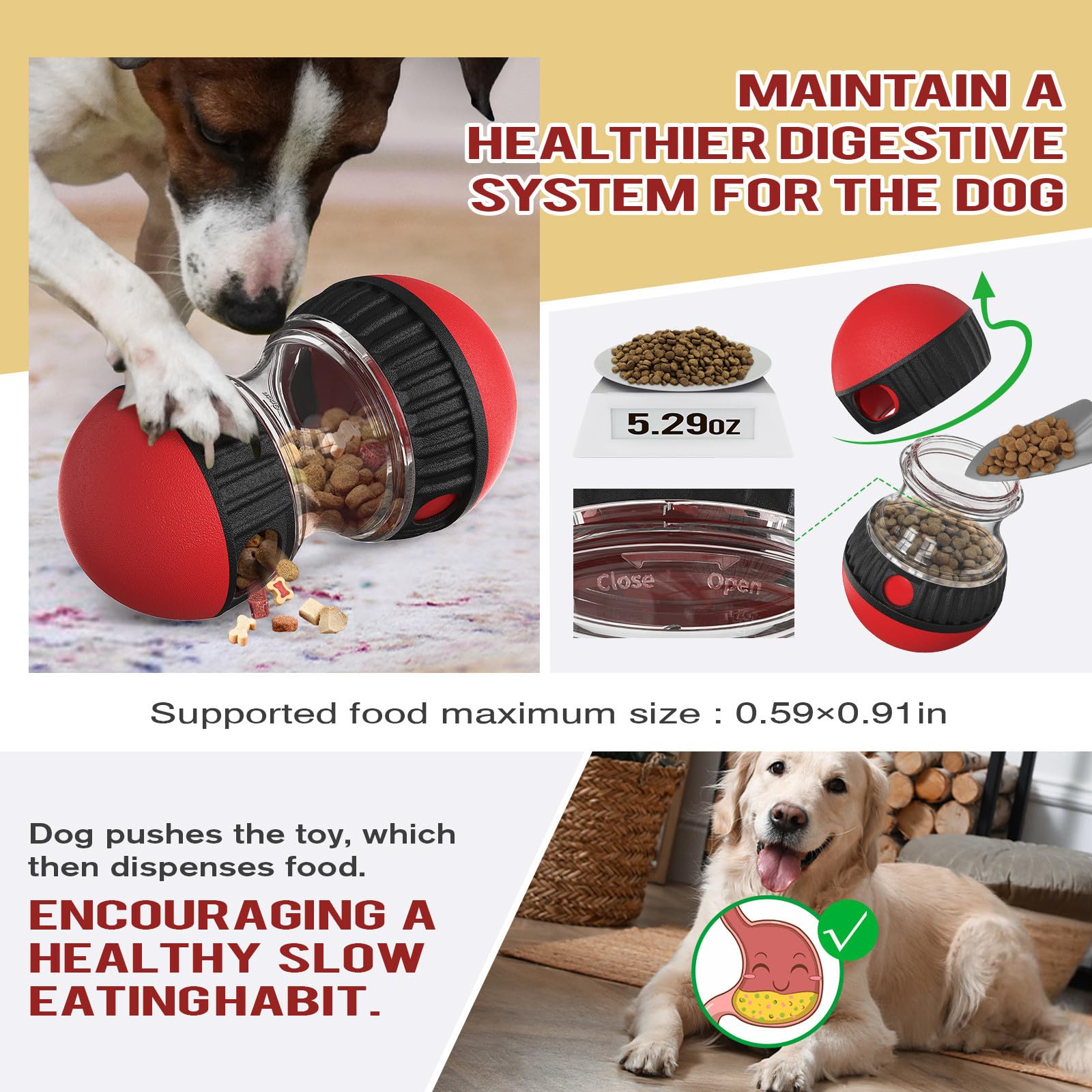 Giocattolo Intelligente per Cani, Dispositivo di Alimentazione Lenta, Giocattolo Interattivo per Cani, Dispenser di Cibo per Puzzle per Cani Piccoli, Medi e Grandi (Rosso)