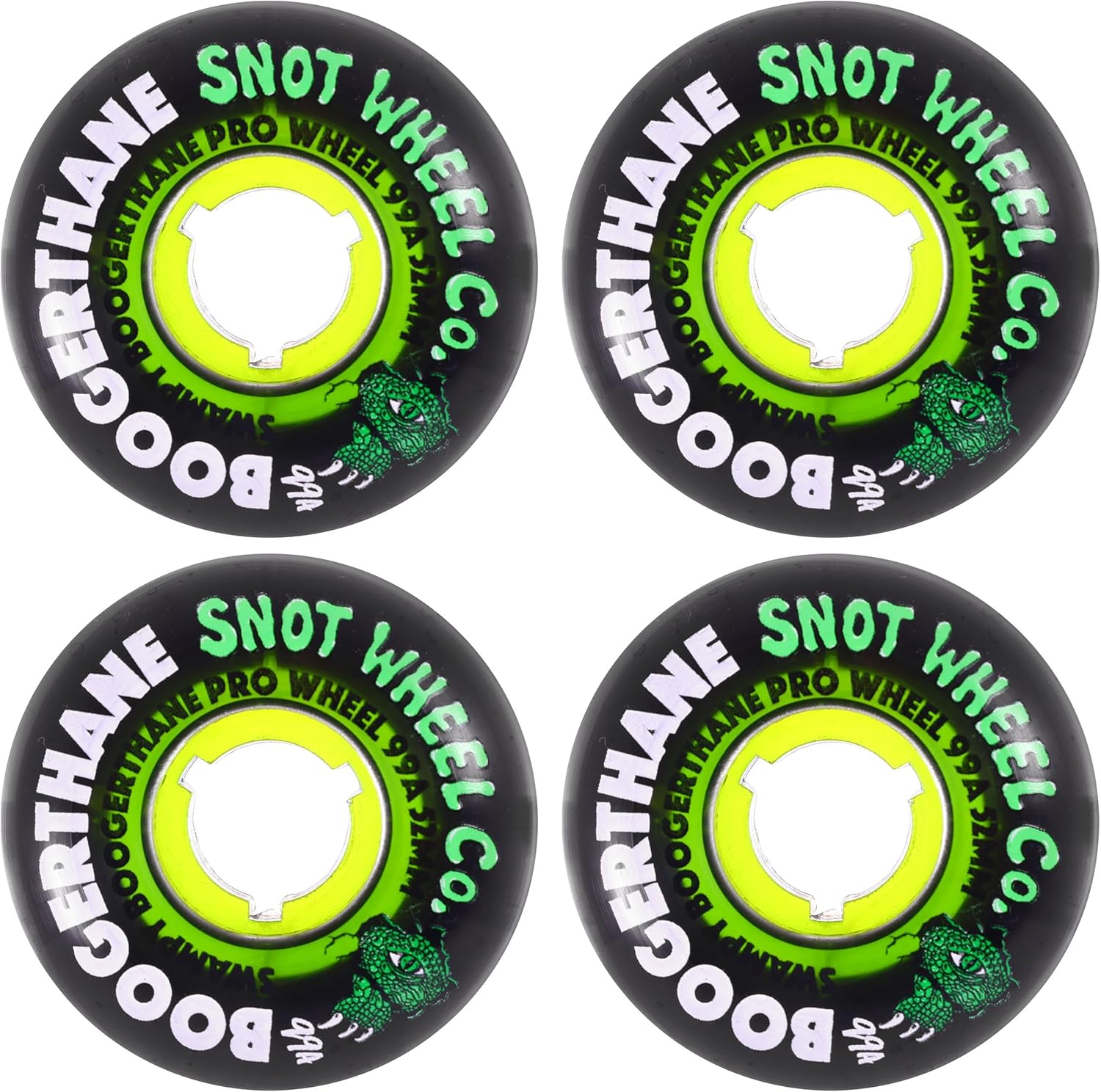 Skateboard Wheels 52mm Swampy Gator Clear Core 99A Green/Black