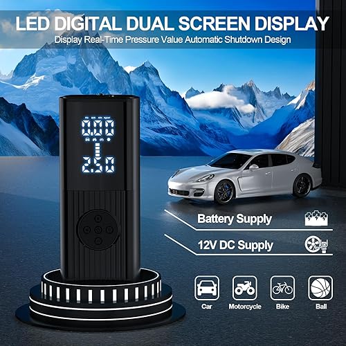 Miniatura 2 de Inflador de neumáticos, compresor de aire portátil, pantalla LED de doble pantalla de 150 PSI y bomba de aire portátil de 25000 mAh, inflado 3 veces
