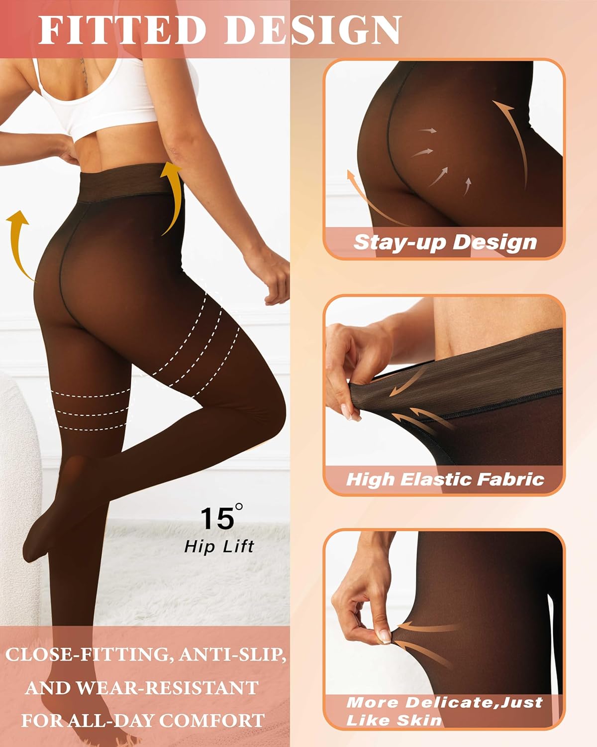 Women's Thermal Fleece Lined Tights, Translucent Skin Tone Pantyhose Style Leggings for Winter Warmth - Image 4