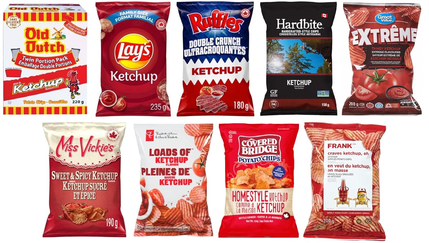 Over 4lbs of Canadian Ketchup Chips (9ct) variety pack