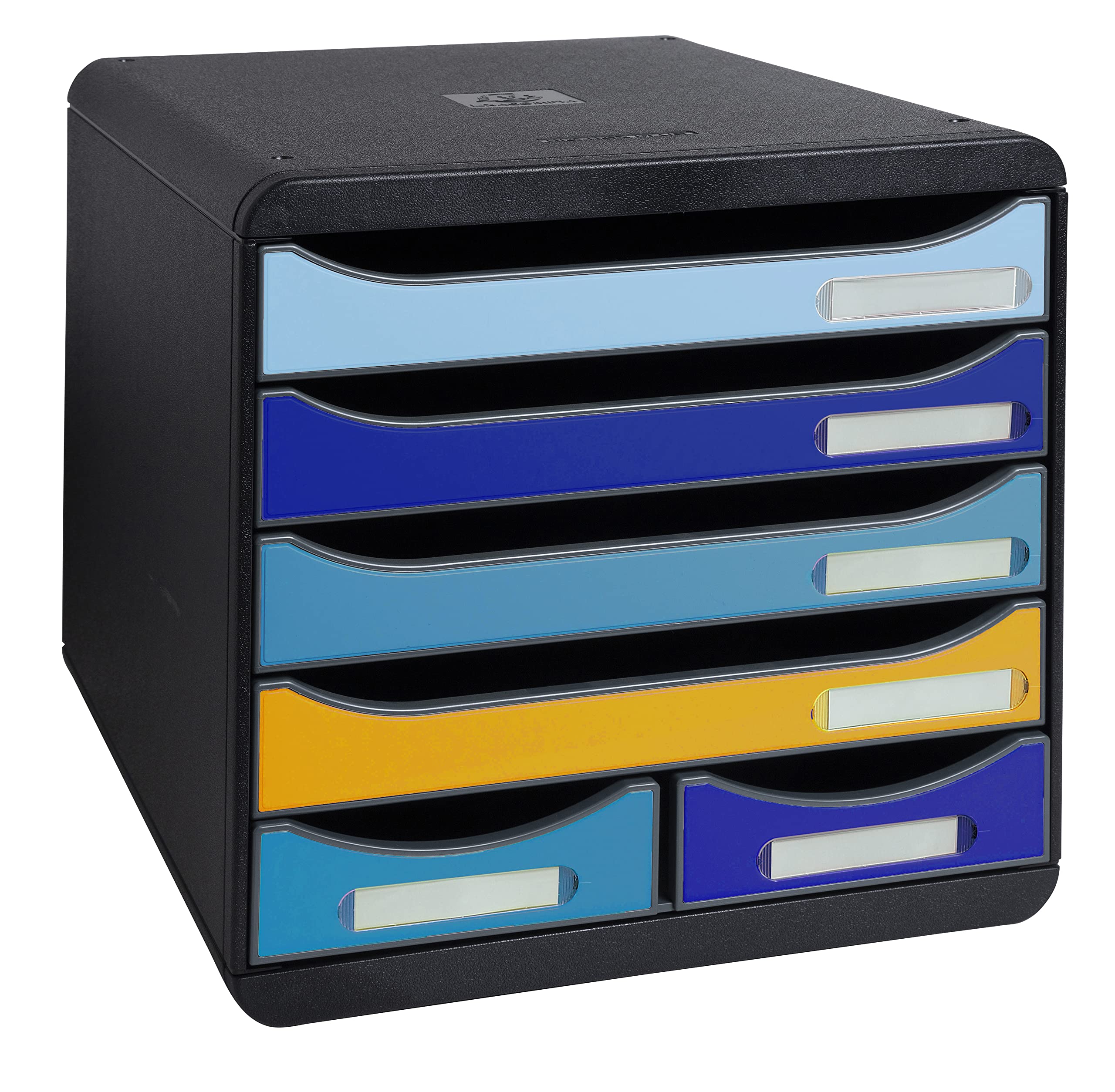 Exacompta - Rif. 3124202D - BIG-BOX MAXI - 1 Cassetto 4 cassetti per documento A4+ e 2 cassetti piccoli per utensili - Dimensioni esterne: P 34,7 x 27,8 x H 27,1 cm - BeeBlue