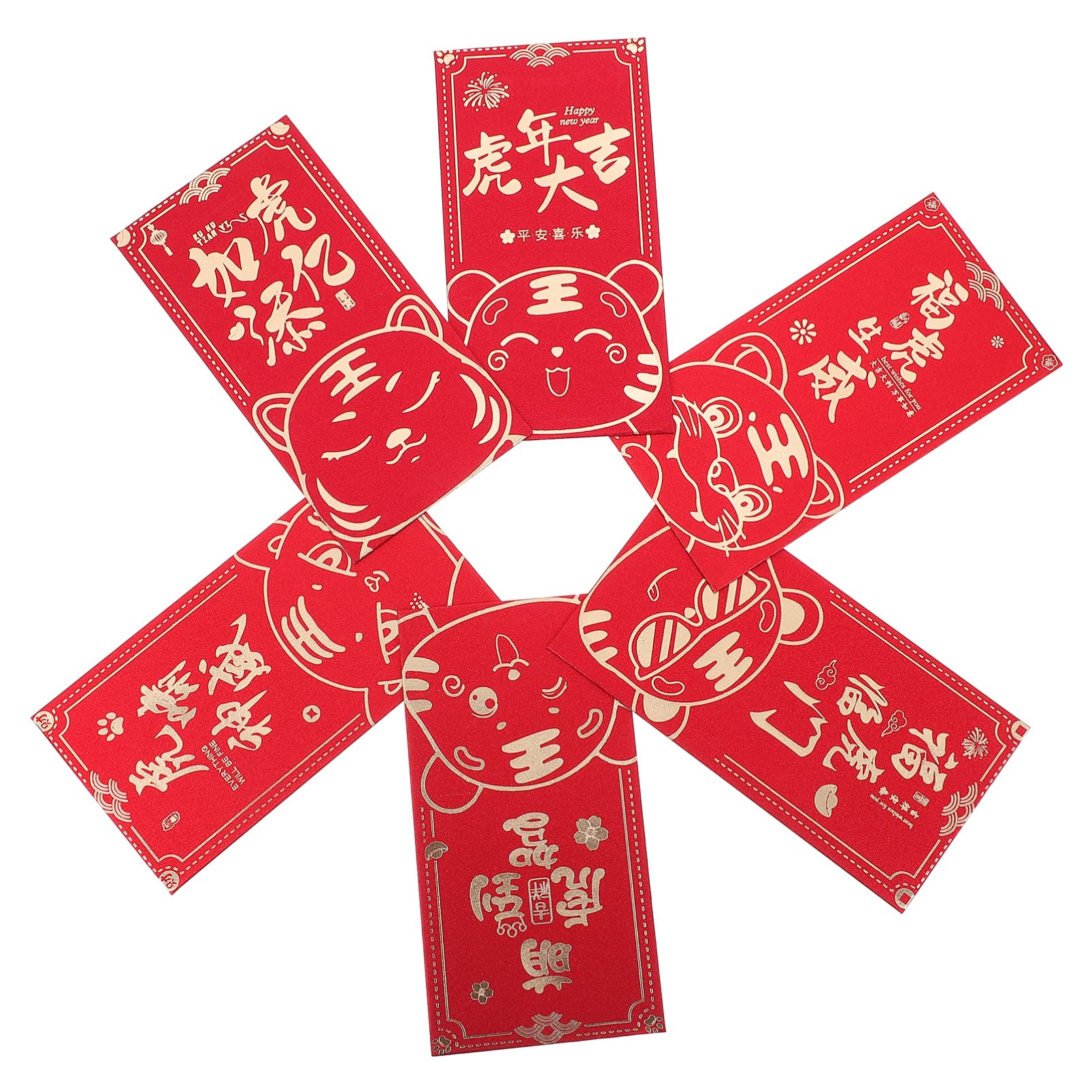 Chinese Red Envelopes 2022 Hongbao: Chinese New Year of the Tiger Hong Bao Lucky Money Packets with Different Golden Embossed Patterns for Spring Festival 24pcs-image-35