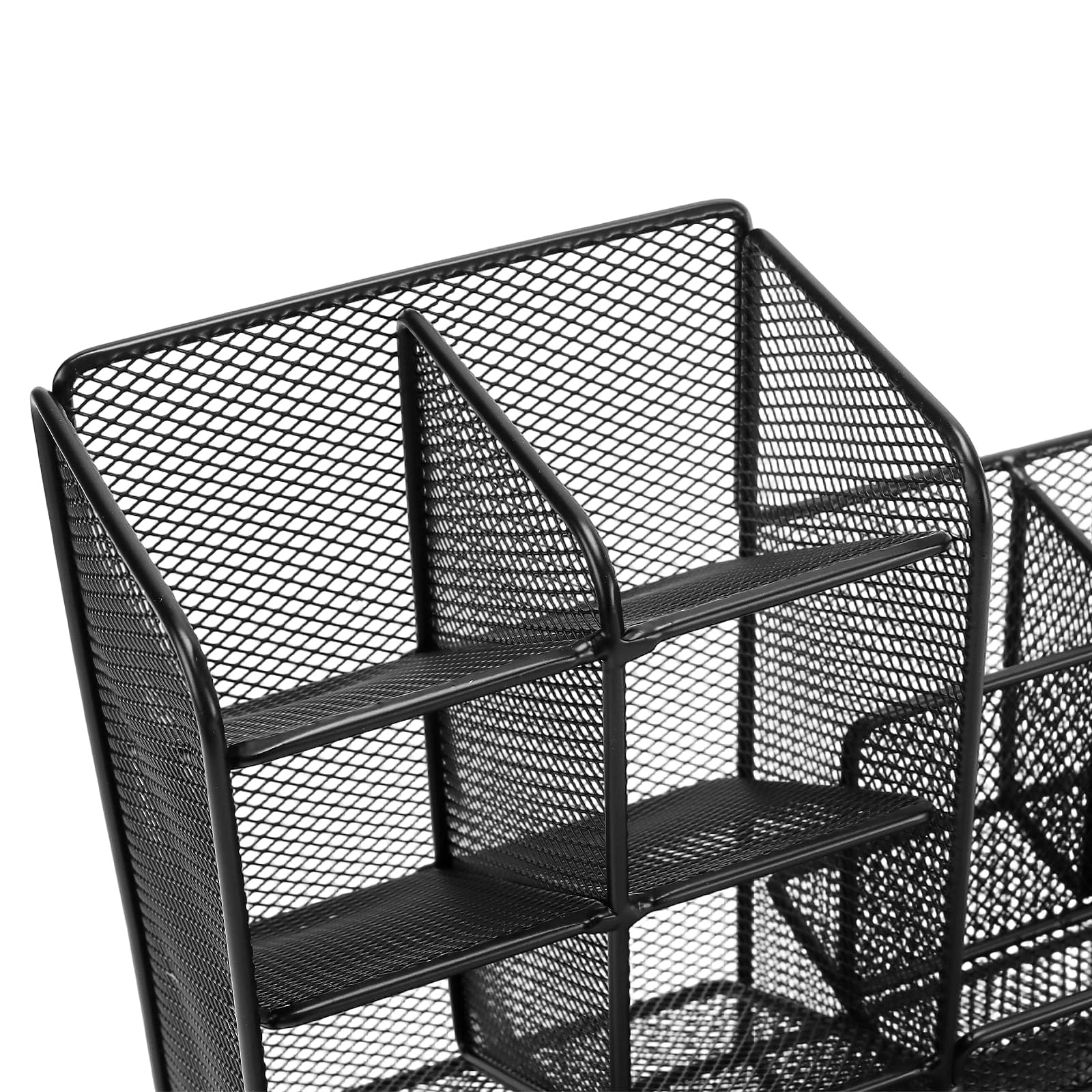Organizer na biurko z 4 poziomami, 25,5 x 15 x 18,5 cm, czarny, półka na długopisy z metalu, akcesoria na biurko, siatka do domu, biura