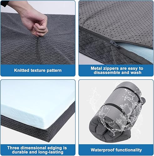 Miniatura 3 de Colchón grueso de espuma viscoelástica para campamento, almohadilla de dormir portátil de espuma CertiPUR-US para adultos, tapete plegable para cama