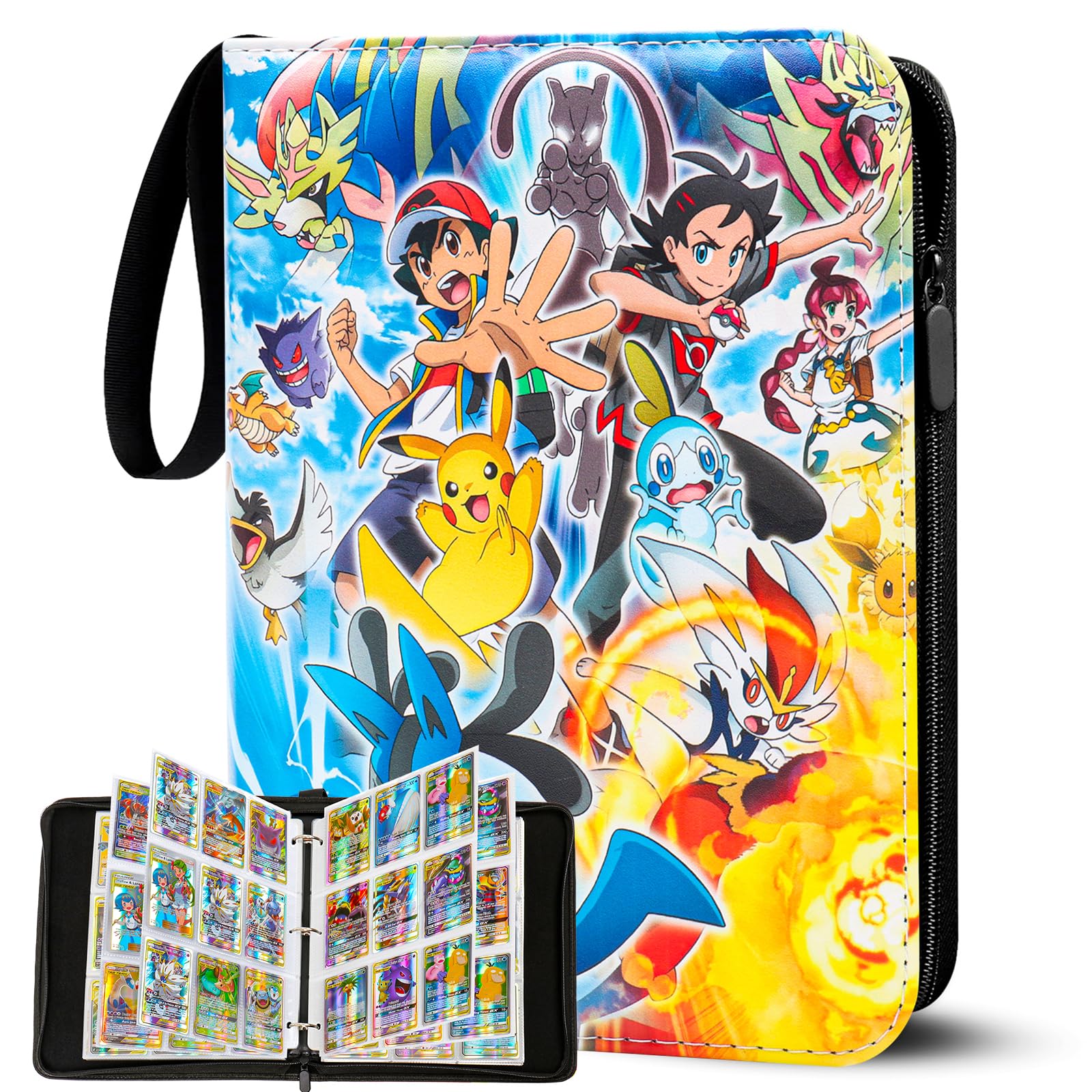 Sammelalbum für Pokemon Karten, 50 Seiten 900 Karten Kapazität Sammelkarten Album Sammelmappe Karten Ordner Heft, Tragbar Wasserdicht PU-Material Sammelkartenalben, Geschenk für Kinder (S900)
