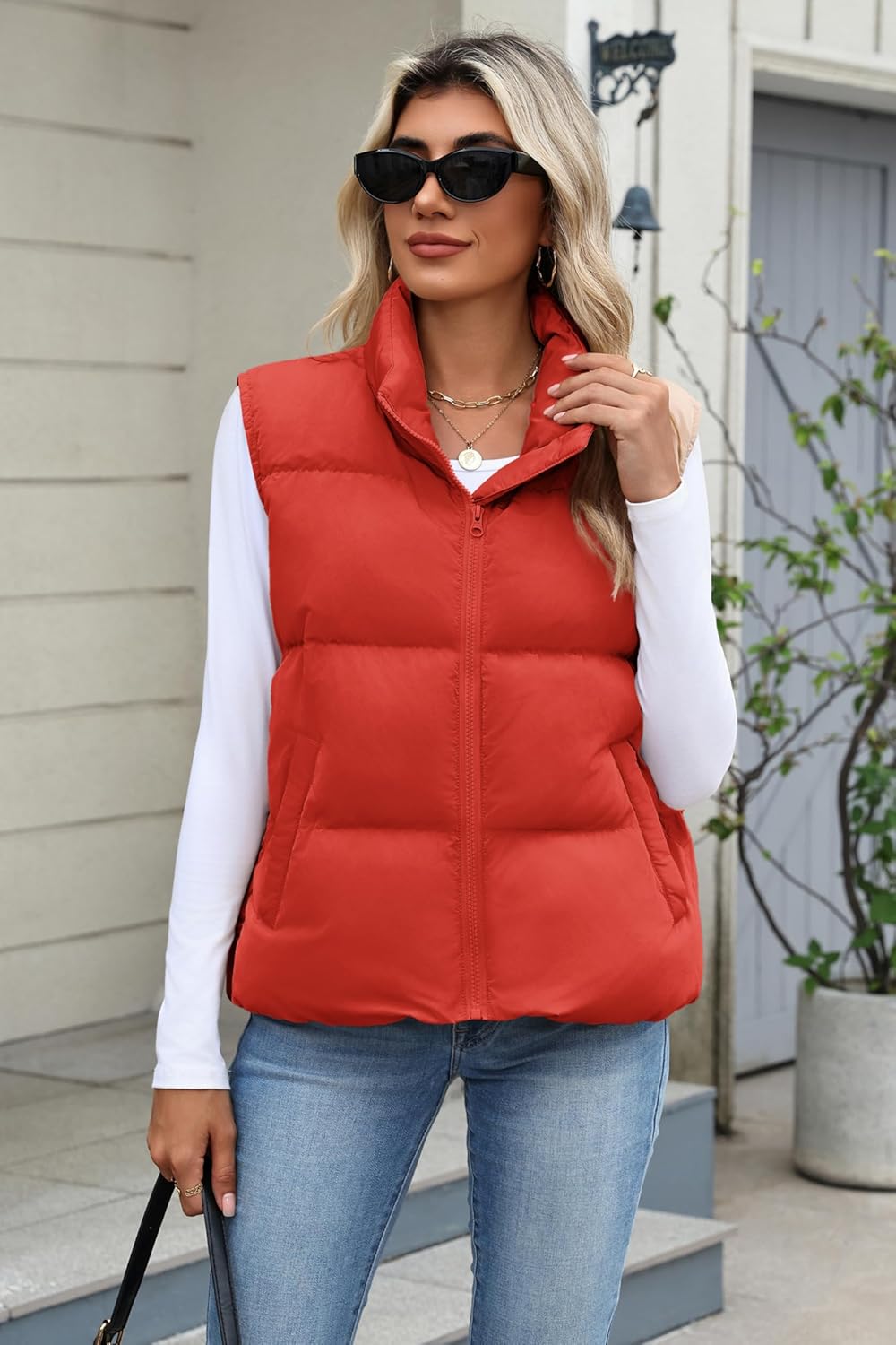 Zeagoo Women Puffer Vest Sleeveless Cropped Outerwear Warm Winter Lightweight Coat Stand Up Collar Down Jackets With Pockets - Image 2