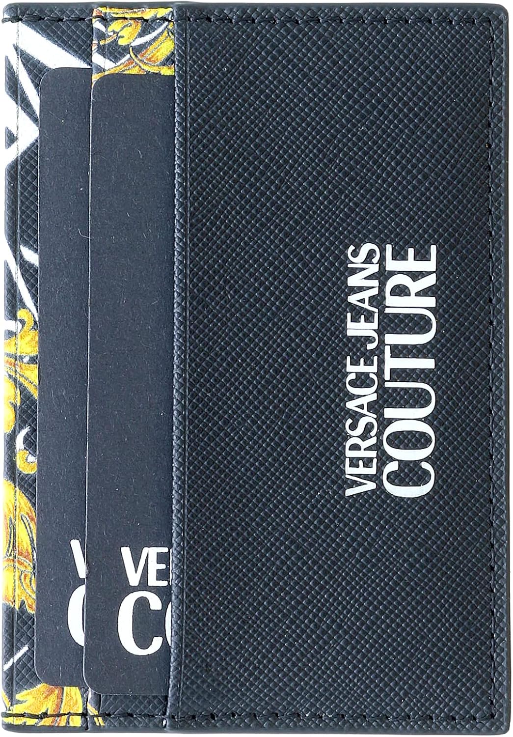 Vista 3 de Versace Jeans Tarjetero de cuero barroco Couture para hombre Negro y dorado 4-3-025