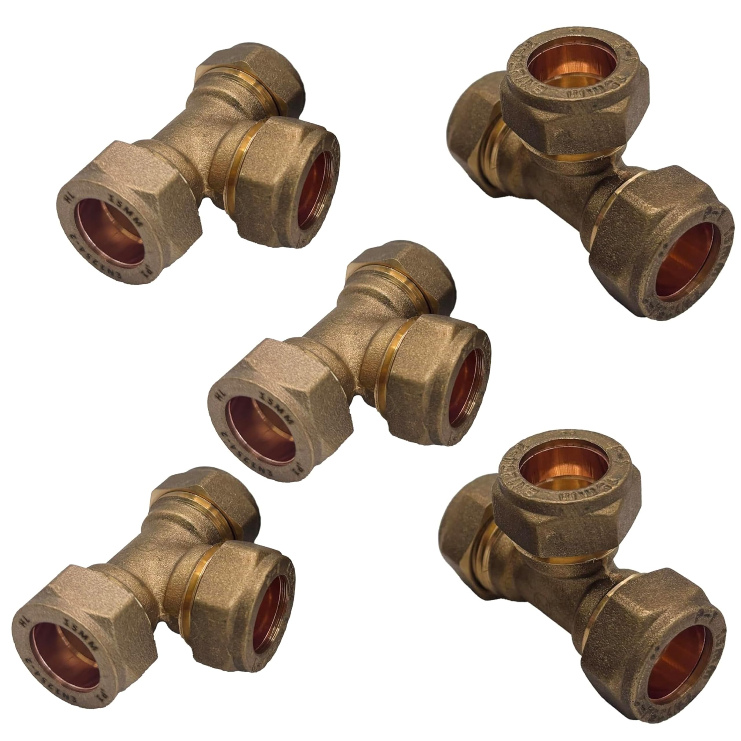 WRAS Approved 15mm Brass Compression Tee Fittings – Pack of 2 Heavy-Duty Tee Pipe Connectors for Copper, Plastic & Chrome Pipe – Heat-Free Installation, Leak-Proof BSP Compression Joint